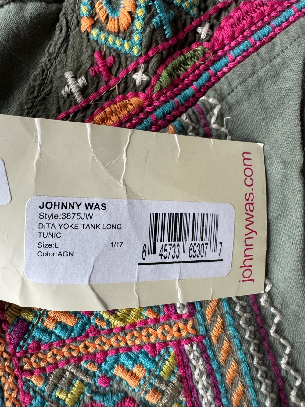 Johnny Was Olive Green Embroidered Mini Dress with Pink & Yellow Accents - Picture 4 of 8